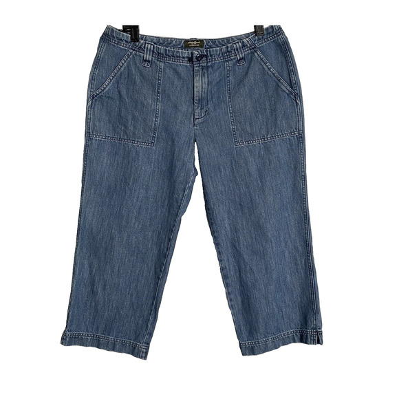 Eddie Bauer Vashon Fit Capri Denim Jeans Pants Womens Size 12 Blue Medium Wash - Picture 1 of 7